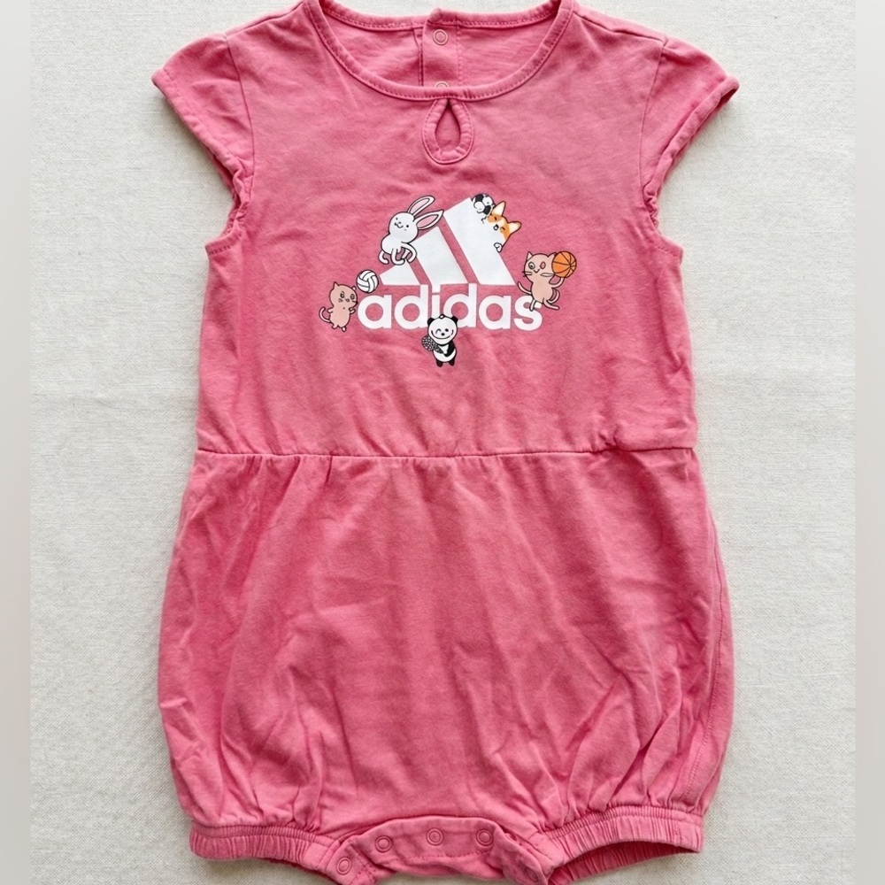 18-24M 👧🏻 | Adidas Pink Baby Romper with Playful Animal Logo